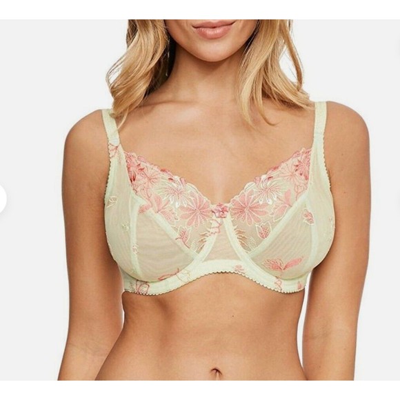 Pour Moi Citrus Bra 34FF St Tropez Green Pink Lace Full Cup 7702 Non Padded NEW - Picture 1 of 7